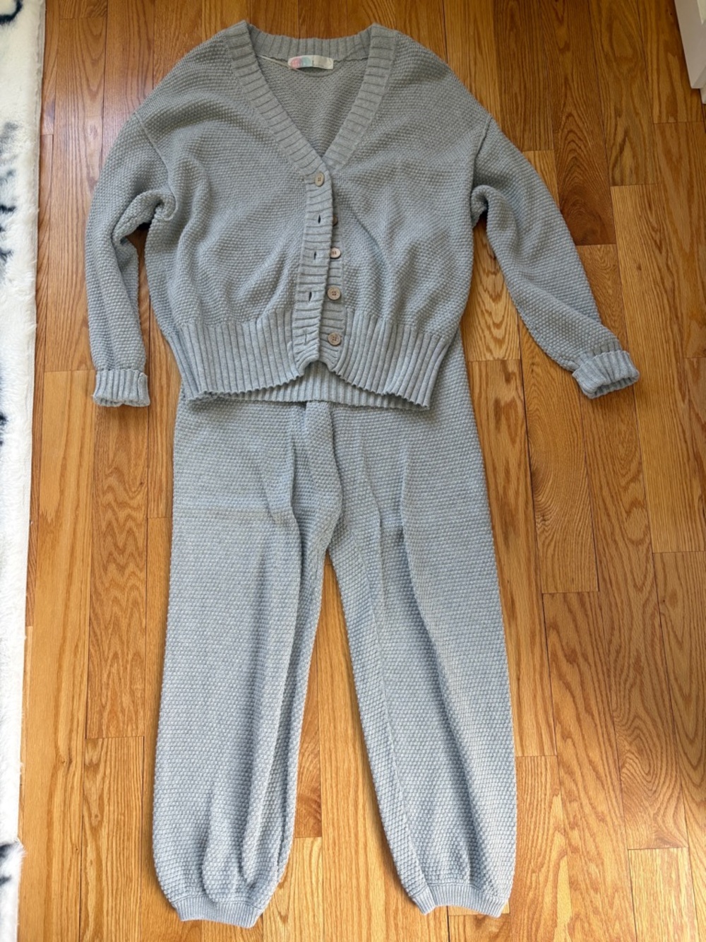 Free people Cozy Light Gray Knit Cardigan & Jogger Set